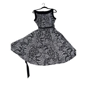 Glamour Womens Black White Paisley Floral Lace Print Fit Flare Midi Dress 14